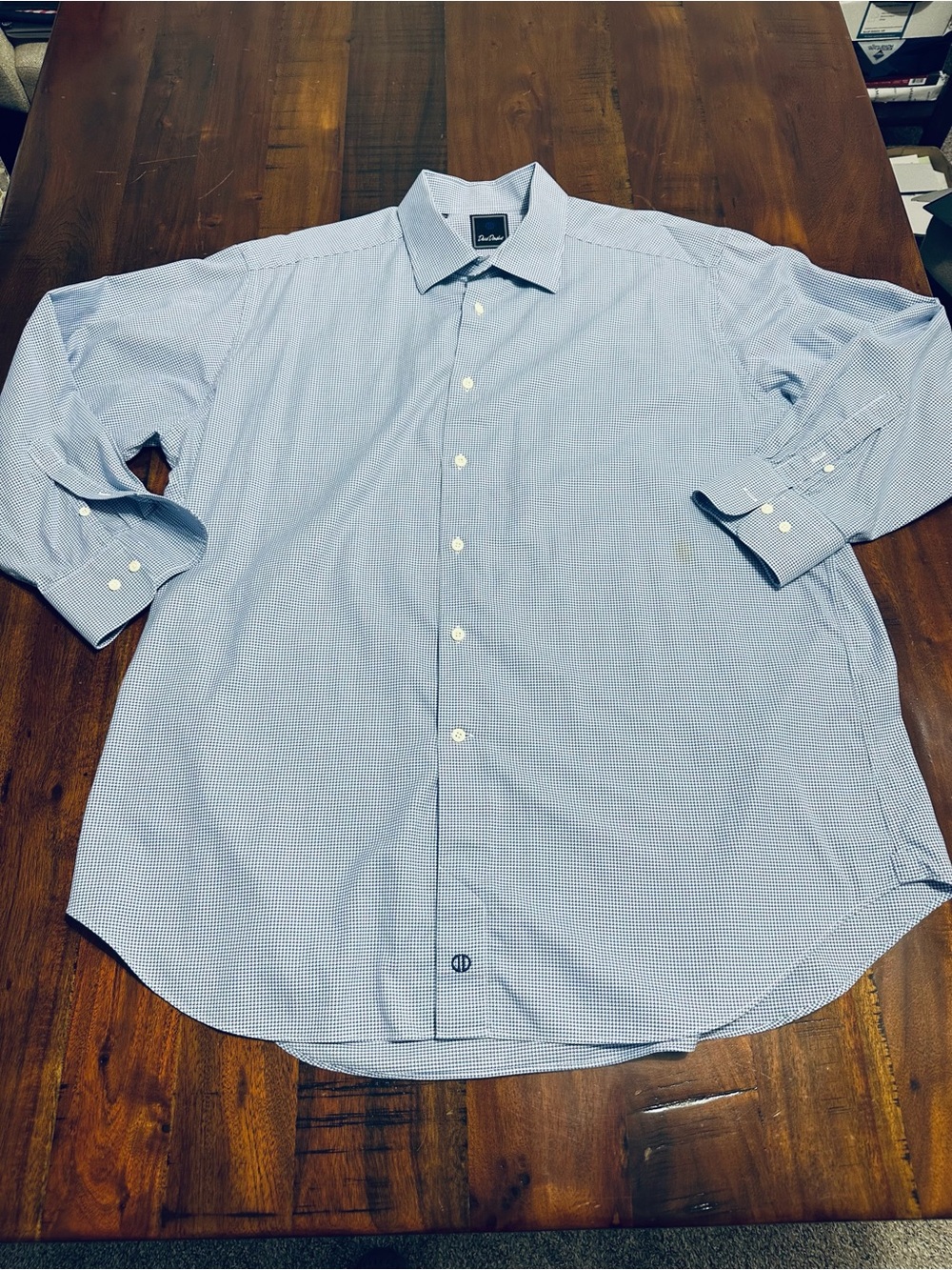 David Donahue Light Blue Micro-Check Dress Shirt